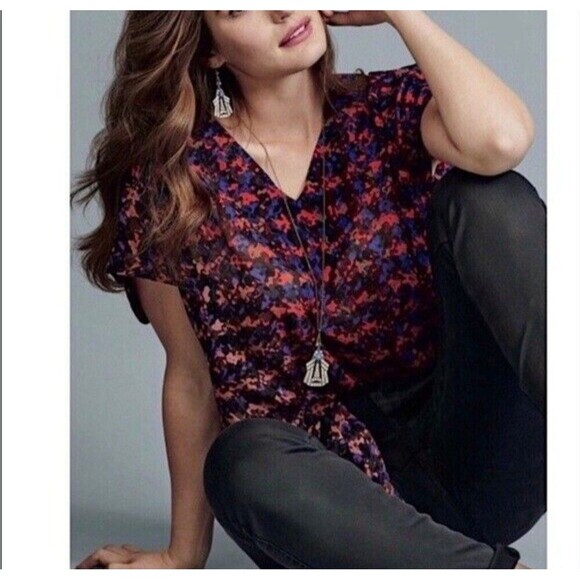 CAbi Women's Size Large Multicolor The Bonus Print Blouse Top Sheer Boxy - Picture 4 of 8